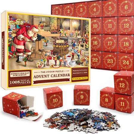 Puslespill Adventskalender 2025, 1008 puslespillbrikker 24 dager Leketøysbutikk Puslespill LEKETØYSBUTIKK Jule nedtelling Julekalender