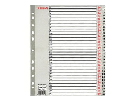 ESSELTE Plastregister, polypropylen, 31 delar, A4+, grå - Lyreco - Kontorsmaterial - Pärmar och register - Plastregister - Tryckta