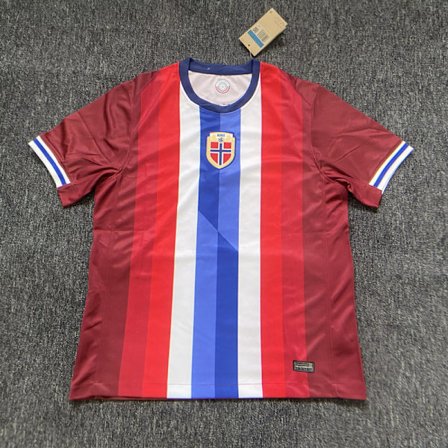 Säsong 2425 Norge Kortarmet Fotballdrakt Hurtigtørkende Pustende Sportsklær Hjemmedrakt