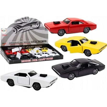 Elbilen Leantoys 1:32 Motoriserad Bil Lampor Ljud Metall Vit Röd Svart Gul