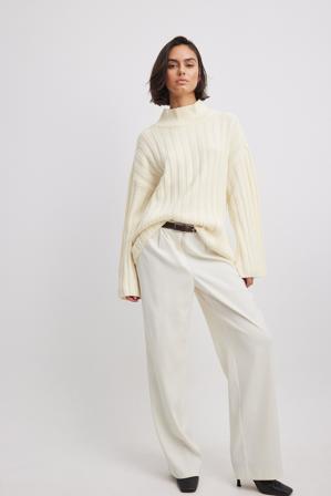 NA-KD Brett ribbstickad tröja med turtleneck - Oversize Tröjor - OffVit - XX-Small