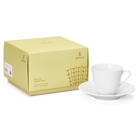 Rörstrand Swedish Grace kaffekop med underkop 16 cl, snö - Snehvid | KitchenOne