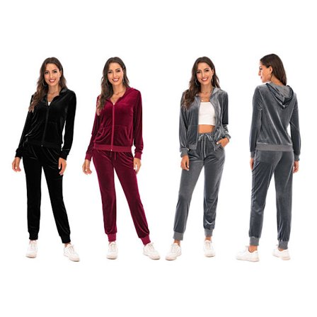 /HH/Naisten 2-osainen treeniasusetti Velour Sweat Outfits MUSTA BLACK XL
