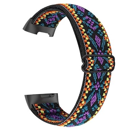 Elastisk nylon + mönstrat klockarmband för Fitbit Charge 5 - Lila