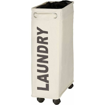smal tvättkorg, rullande tvättkorg, Corno beige, Polyester, 43 l, 18,5 x 60 x 40 cm