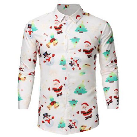 Herre Santa Claus print skjorte hvid