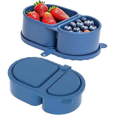 Silikone Snackbeholder med låg, Bærbar silikone madopbevaringsboks til rejser, kontor, picnic (blå)