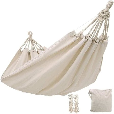 Utendørs hage camping hengekøye, 2 personers hengekøye lerret myk sving sovende bærbar med bæreveske for uteplass hage hage bakgård veranda reise