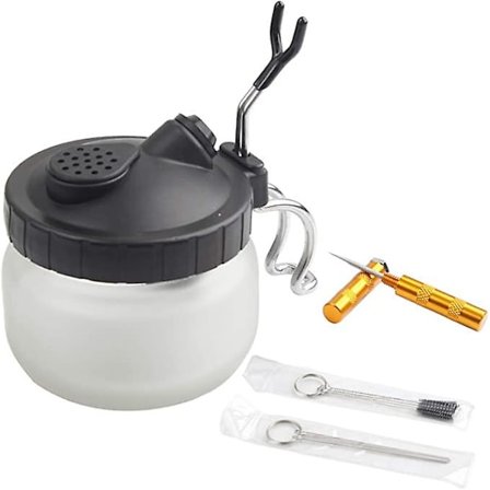 Komplett rengöringsset för airbrush inklusive 1 rengöringsburk med hållare, 5 rengöringsborstar, 5 rengöringspinnar och 1 tvättnål