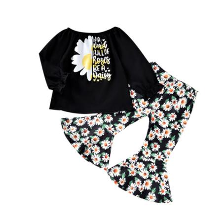 Toddler Baby Girls Volanger Print Toppar Byxor Set Black 90