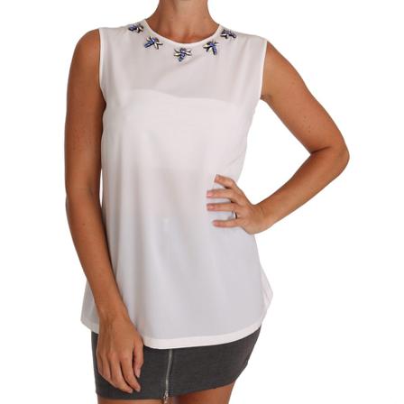 Dolce & Gabbana Silk Crystal Embellished Fly t-shirt Hvid, Dame Toppe