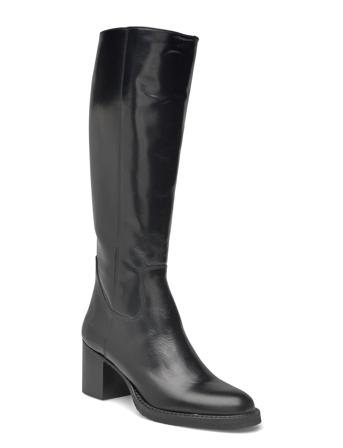 Bootie - Block Heel - With Zippe Korkeavartiset Saapikkaat Black ANGULUS