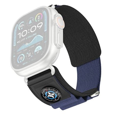KALEBOL Nylon klockarmband Apple Watch Series 10 46 mm armband med kompass - Svart + Blå