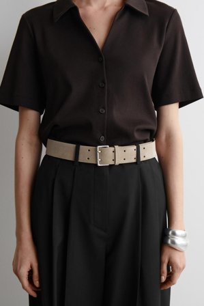 COS Women's Double-Prong Suede Belt in Beige