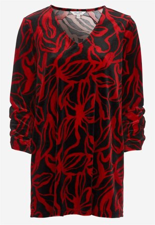 Cellbes of Sweden - Sammetstunika med rynkad ärmdetalj - röd / mönstrad - för damer - 50/52
