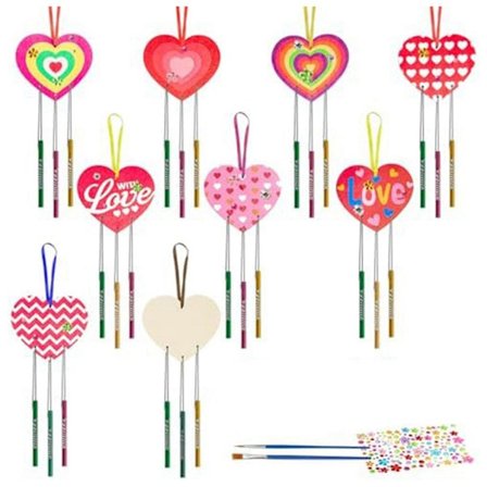 9-pack Hjärtformade Vindspel - Gör-Det-Själv Kärleksvindspel DIY Färgglada Valentinsdag Trähantverk B