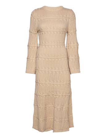 Elinne Cable Knitted Maxi Dress Maksimekko Juhlamekko Beige Malina