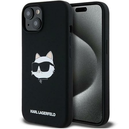 Karl Lagerfeld Choupette Head MagSafe-etui i silikone til iPhone 15 Plus / 14 Plus - Sort
