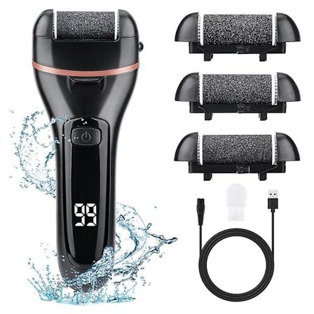 Foot Callus Remover-electric Pedicure Foot Care Electric Foot File With 3 Roller Heads To Remove Cracked Heel Calluses And Dead Skin (black)