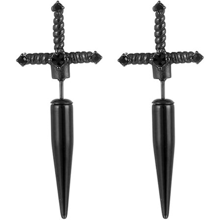 Vintage Gotiske Sværd Øreringe, Diamant Legering Dolk Sværd Øreringe, Punk Stil Sværd Hængeøreringe (Sort)