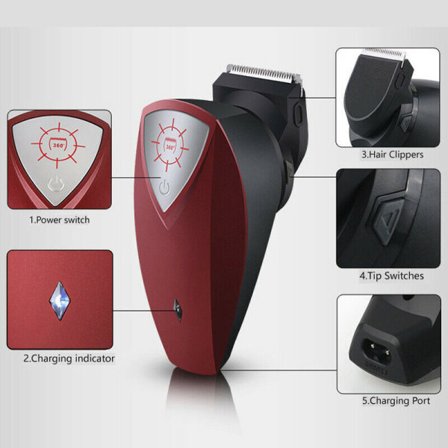 Elektrisk hårtrimmer Genopladelig hårtrimmer Fjerner Frisure til salon 360 graders roterende jujube rød