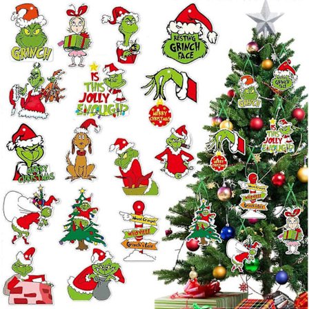 32 kpl Grinch-joulukoristeita, joulukuusen koriste Grinch-riipuksia joulukuuseen ripustettavaksi, talvilomajuhlatarvikkeita (32 kpl)