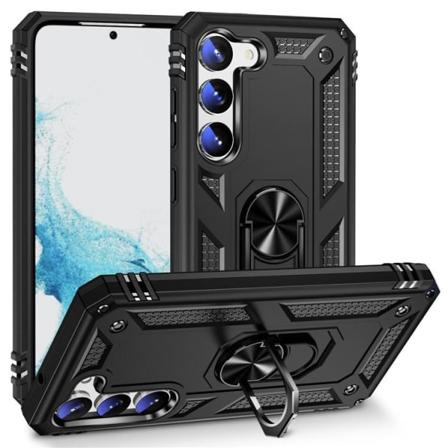 Galaxy S23 Kuori Rengaskiinnike Jalusta - Musta