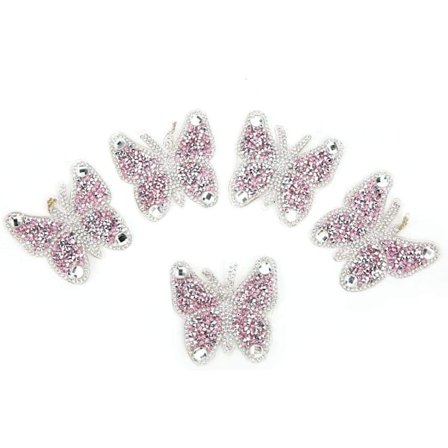 Rhinestone Patch, 5 stk (Rosa) Fargerike Sommerfugl Patches Lim Applikasjon Sy-på Klistremerke Klær Håndverk Tilbehør DIY Dekorasjon for Jakker Rygg