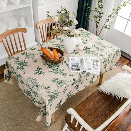 Bomullslin Grønn Trykt Duk Rektangulært Spisedeksel