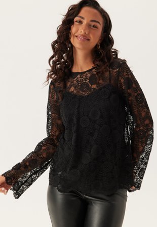 Pieces-Pcolline Ls Lace O-neck Top-M