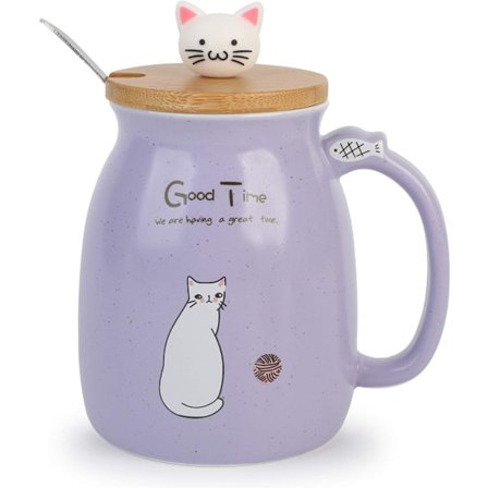 KZQ-Frukostmugg Present till Vänner Katt Kaffemugg Kanin Tekopp med Lock Sked