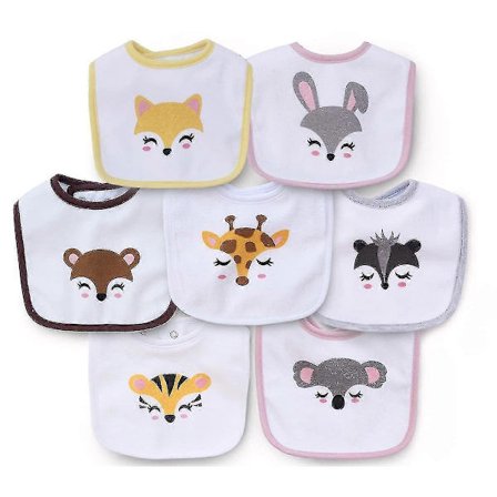 Pakke med vanntette baby-smekker i bomulls-frotté med trykknapper for gutter og jenter, unisex, siklesmekker, spise- og bitering-smekker