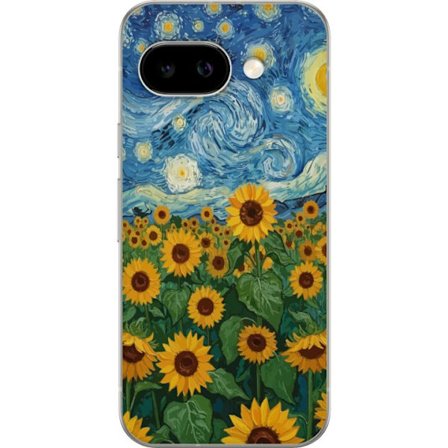 Kompatibel Mobilcover til Google Google Pixel 9a Solsikkefelt under en stjerneklar himmel - Maleri inspireret af Van Gogh