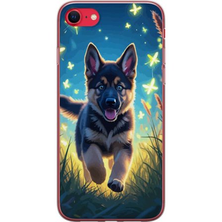 Kompatibelt Mobilskal till Apple Apple iPhone 8 Tysk schäfer valp affisch valp hund hoppar äng fjärilar söt hund illustration blå nattkonst