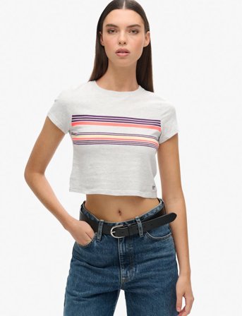 Superdry Vintage Stripe Crop Tee - Grey - 10
