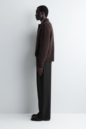 COS Men's Pleated Wool Wide-Leg Trousers in Black