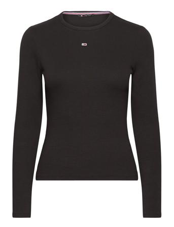 Tjw Slim Essential Rib Ls T-shirts & Tops Long-sleeved Svart Tommy Jeans*Betinget Tilbud