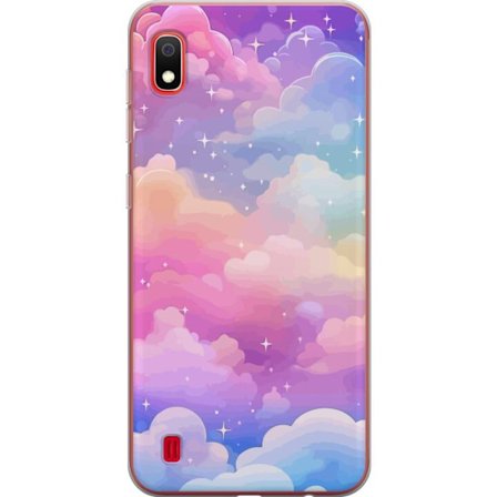 Kompatibelt Mobildeksel til Samsung Galaxy A10 Søt enhjørning med regnbuefarget hår mot en stjernebelagt pastellbakgrunn i kawaii-stil
