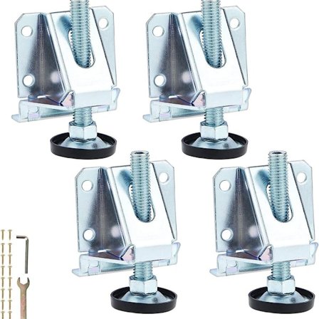 Sett med 4 kraftige ståljusterbare føtter med låsemuttere, M10