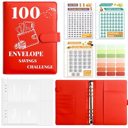 100 Days Savings Challenge 100 Konvolut Udfordring Binder RØD