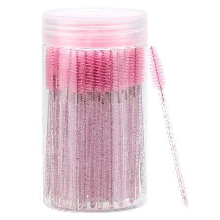 100 stk. engangs mascara børster, krystal øjenbryn spoolies børste til eyelash extensions, pink vippe børster med beholder pink