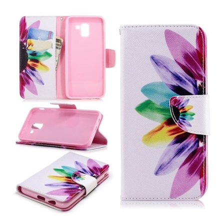 Samsung Galaxy J6 Seisova PU Nahka Kuvallinen Lompakko Suoja Kotelo - Värikkäät Terälehdet