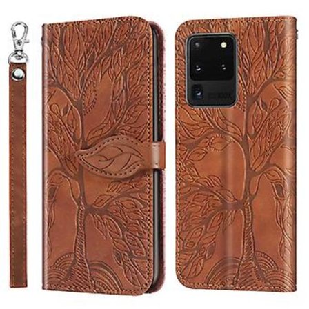 For Samsung Galaxy S20 Ultra Lommebok Etui, 2 Kredittkortspor ID-Kortholder, PU Lær Flip Etui med Stropp - Brun