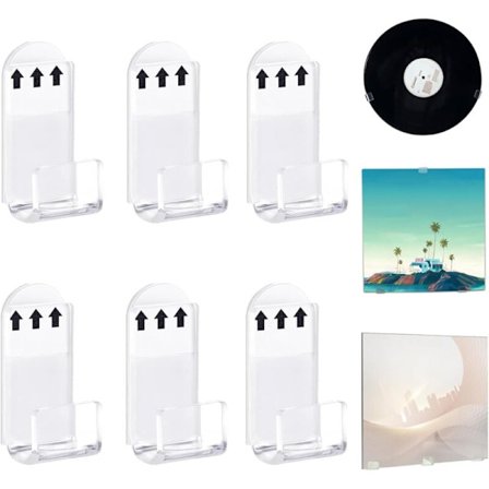 6 stk. vægvinylkroge, vægvinyl dør, vægdisplaystøtte til vinylplade uden skruer, vinylplade i transparent akrylsticker (transparent)