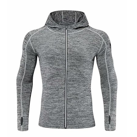 Träningsjacka Herr Hooded Running Wear Tight Hoodie Workout Wear light grey 2XL