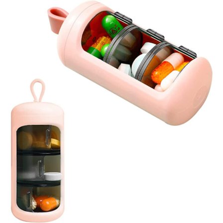 (rosa) 7-dagers medisinboks med 3 rom, 3 ganger daglig pilleboks Mini bærbar lystett, vanntett for barn