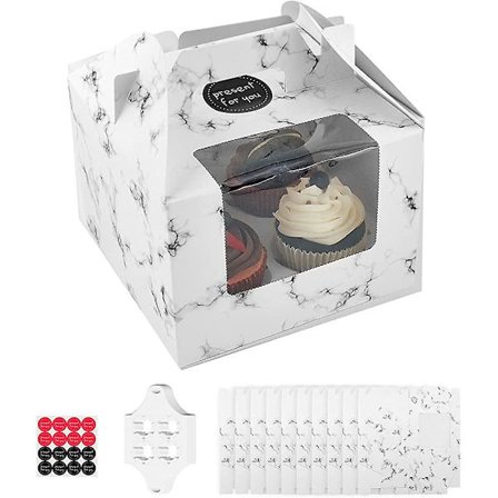 10 stk. Heilwiy Cupcake-esker. 4 hull Bærbar Cupcake-eske med vindu Gave