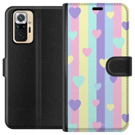 Yhteensopiva Lompakkokotelo Xiaomi Redmi Note 10 Pro Pastelliraitoja pinkissä, keltaisessa, violetissa ja sinisessä, joissa on hajallaan pehmeitä kawa