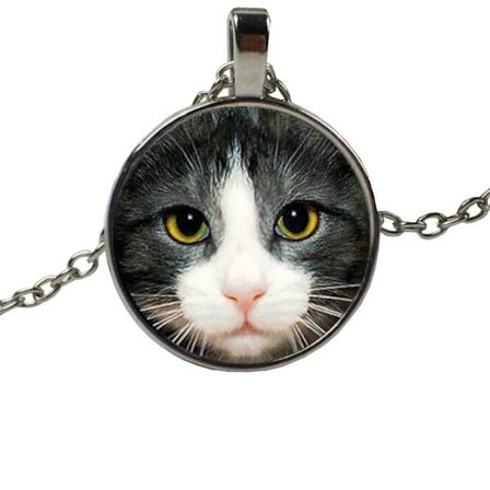 Glashalskæde med motiv [K14] - Kat [Sølv]