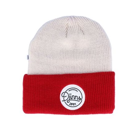 Djinns - Vit cuff Beanie - Oversize 2 Tone Red/Offwhite Cuff @ Hatstore